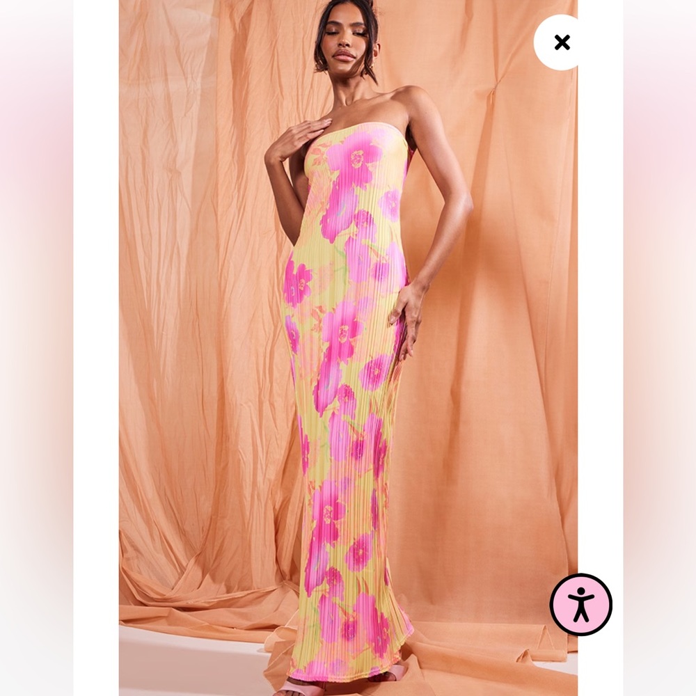 Yellow and pink maxi floral dress tie back Pretty Little Thing